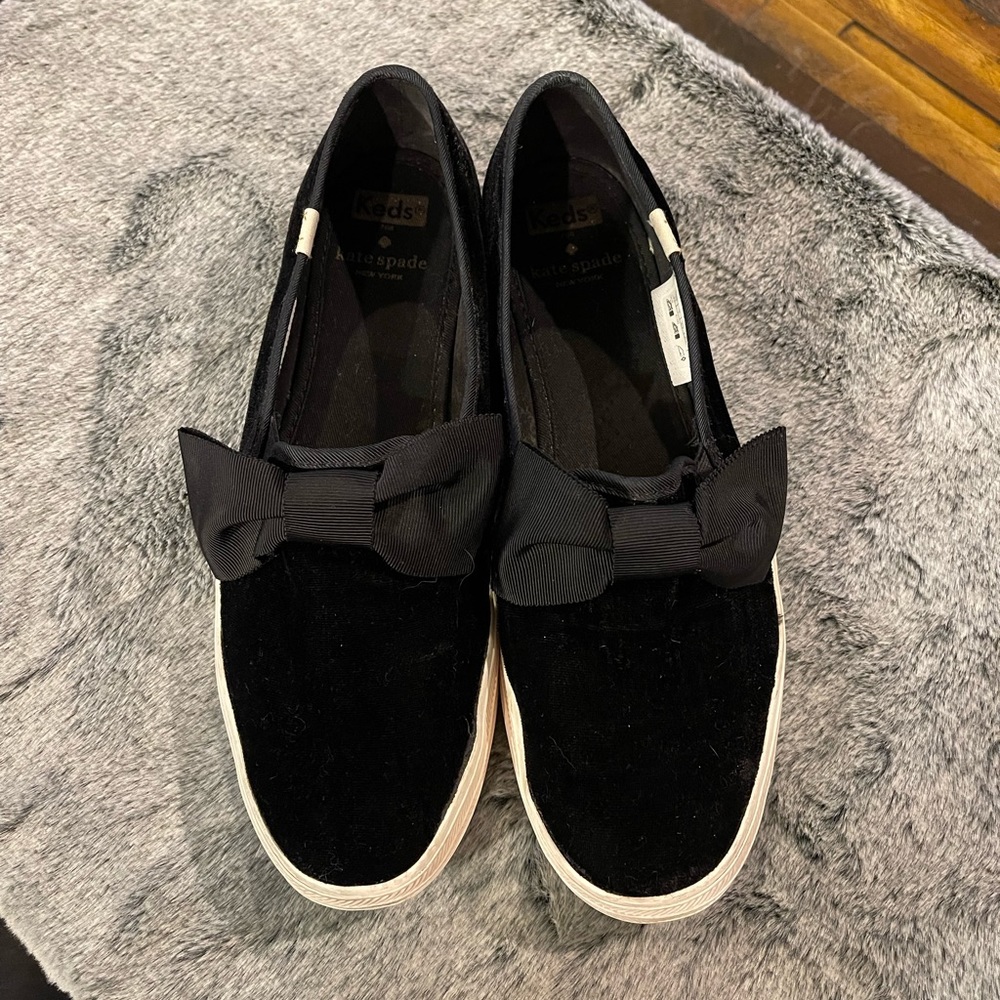 Keds x Kate Spade Black Velvet Sneakers with Bow